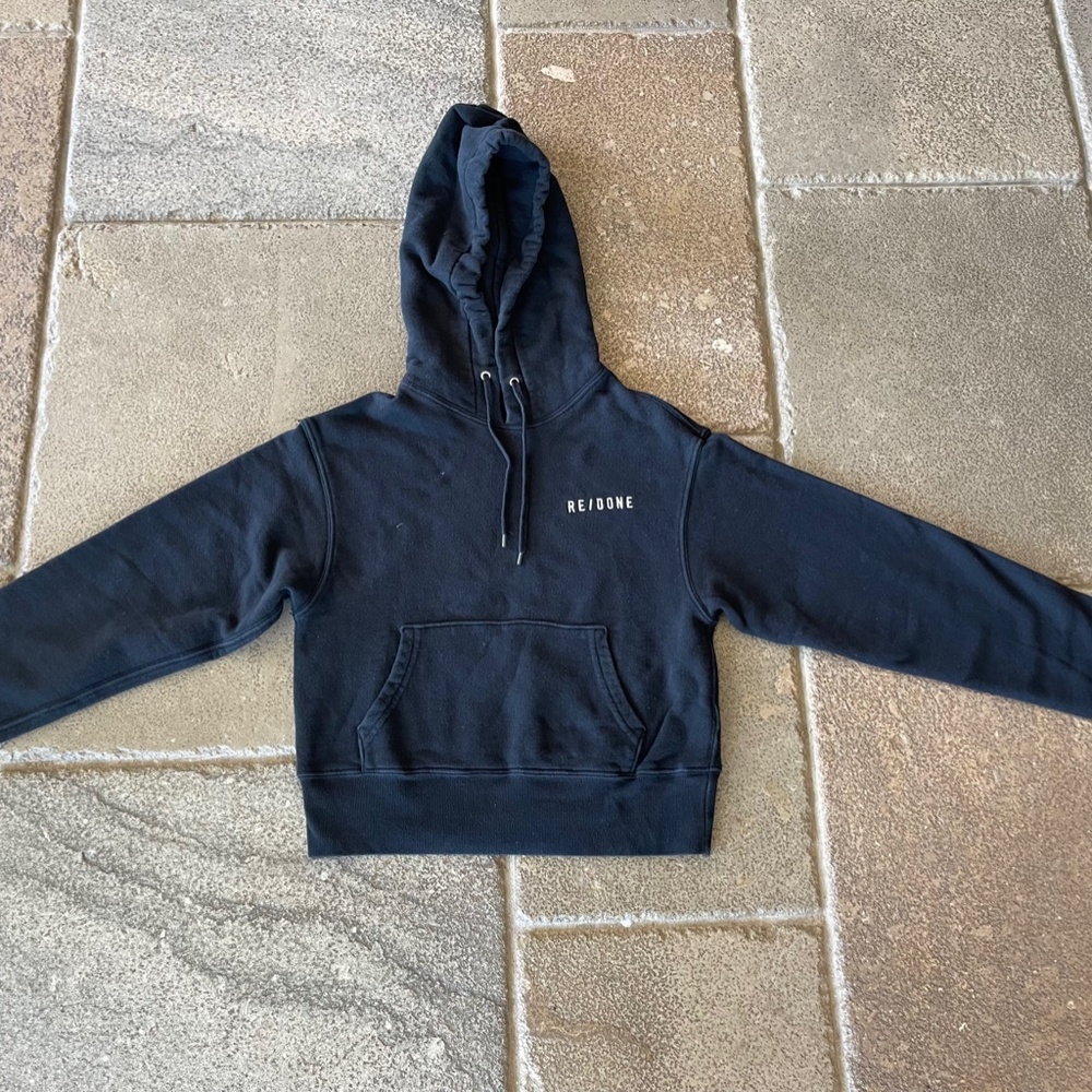 Re/Done Hard Crop Hoodie Black Logo Sweatshirt S Good Condition